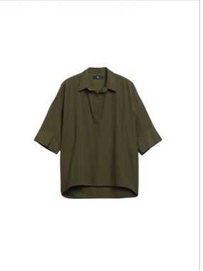 NWT BR Green Solid Collared Short Sleeve Pullover Blouse Women's Regular XXL